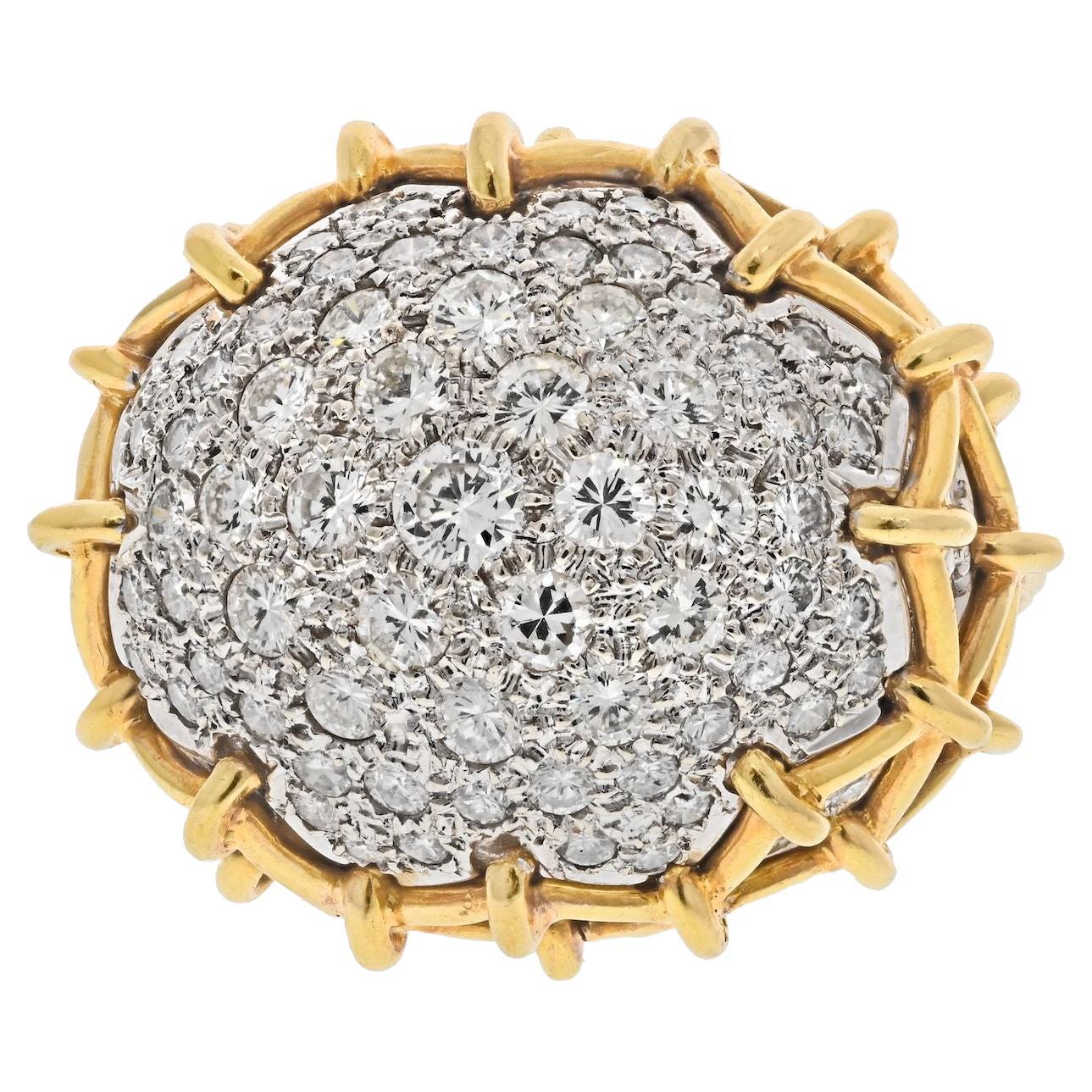 Platin & 18 Karat Gelbgold Diamantring mit geometrischem Kuppel von David Webb