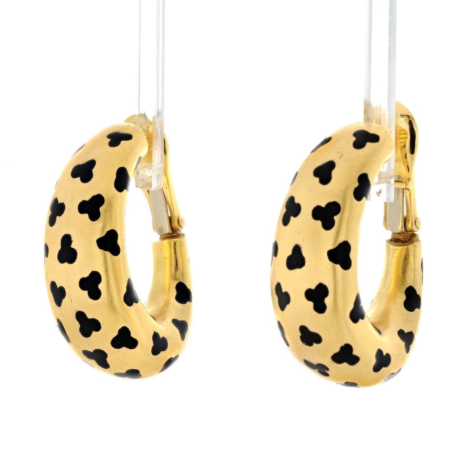 Women's David Webb Platinum & 18k Yellow Gold Giraffe Spotted Huggies Earrings