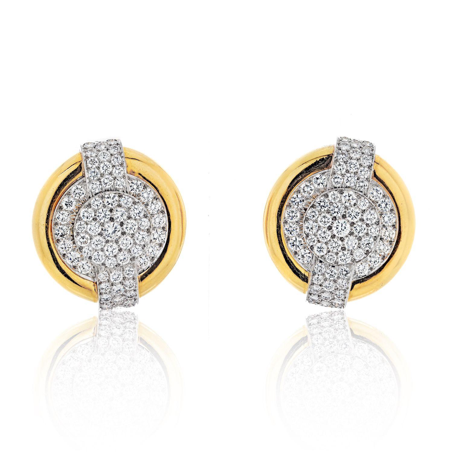 David Webb, boucles d'oreilles Huggies en platine et or jaune 18 carats avec taches de girafe Excellent état - En vente à New York, NY