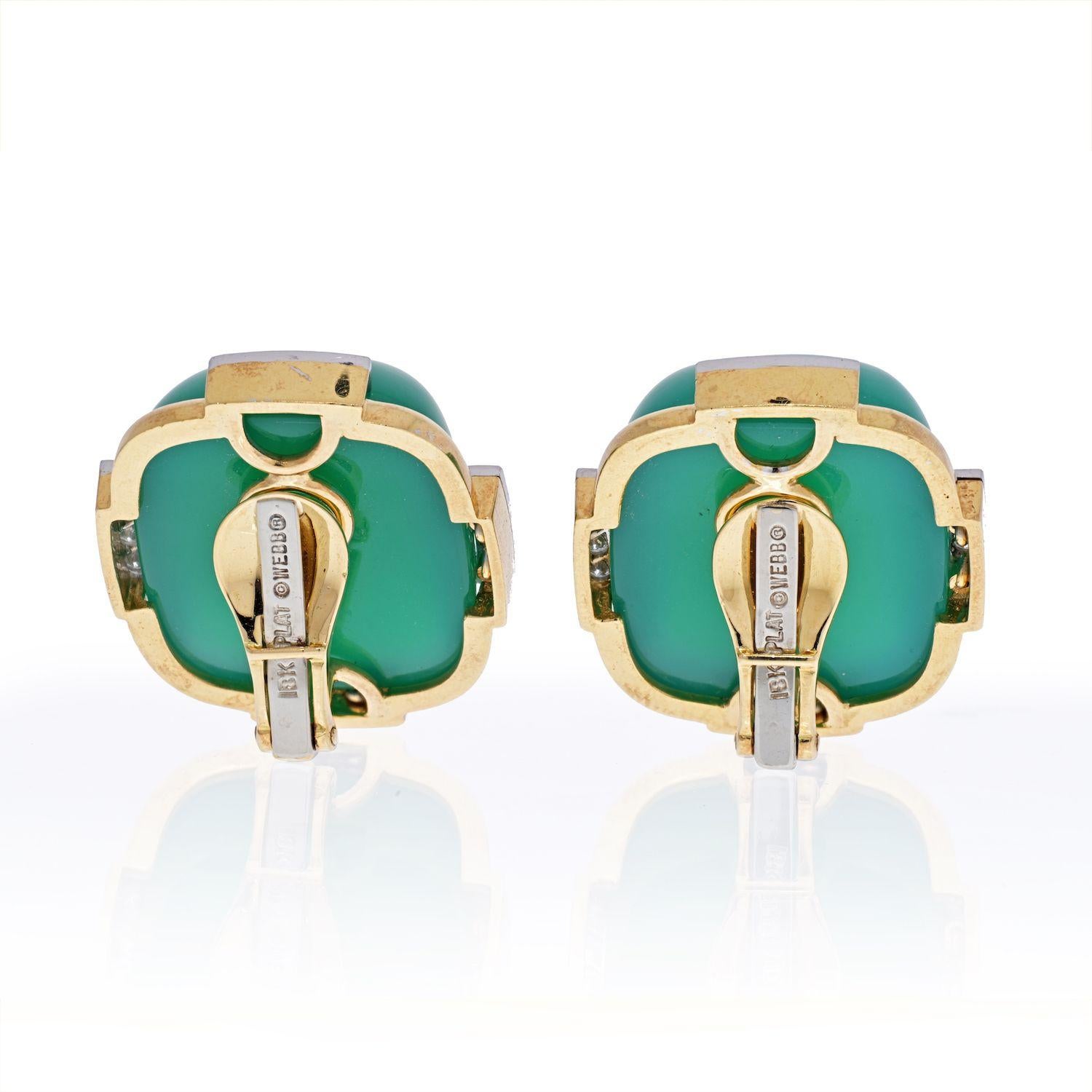 Round Cut David Webb Platinum & 18K Yellow Gold Green Onyx Cabochon Earrings