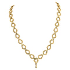 David Webb Platinum & 18K Yellow Gold Hammered Link Twist Chain Necklace