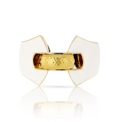 David Webb Platinum & 18k Yellow Gold Ivory White Enamel Diamond Cuff