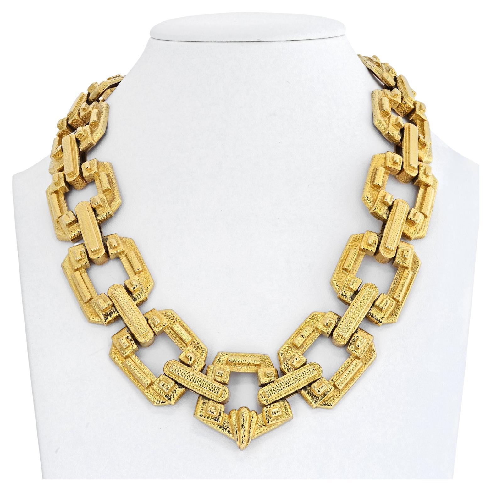 David Webb Platinum & 18K Yellow Gold Large Ancient World Open Link Necklace For Sale