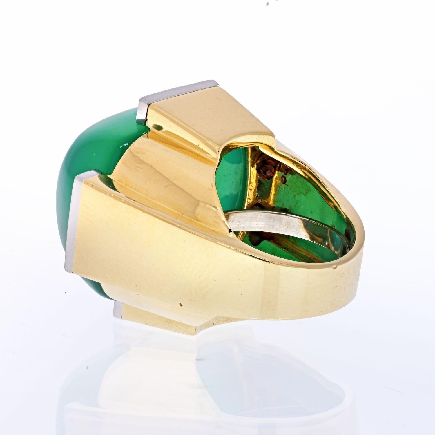 Modern David Webb Platinum & 18K Yellow Gold Large Green Onyx and Diamond Ring