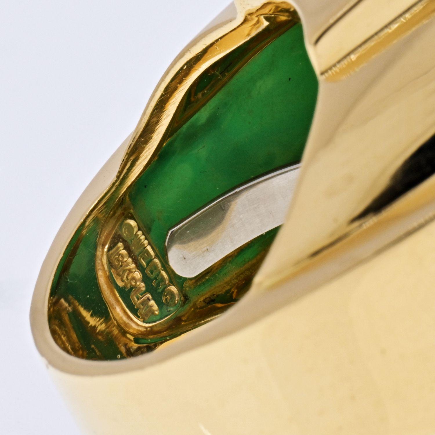 Cabochon David Webb Platinum & 18K Yellow Gold Large Green Onyx and Diamond Ring