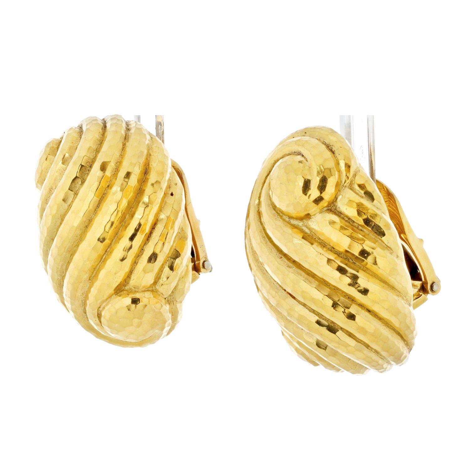 Modern David Webb Platinum & 18k Yellow Gold Large Hammered Swirl Earrings