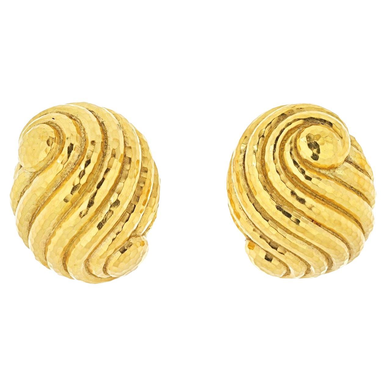 David Webb Platinum & 18k Yellow Gold Large Hammered Swirl Earrings