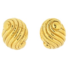 David Webb Platinum & 18k Yellow Gold Large Hammered Swirl Earrings