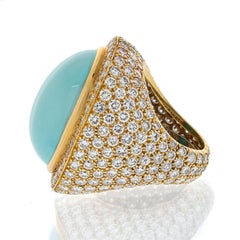 David Webb Platinum & 18K Yellow Gold Large Turquoise And Diamond Ring