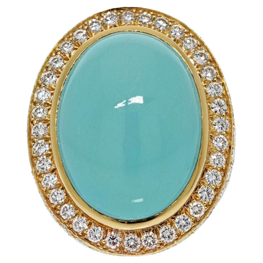 David Webb Bague en platine et or jaune 18 carats avec grande turquoise et diamants en vente