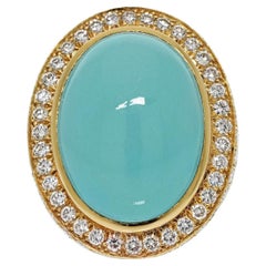 David Webb Bague en platine et or jaune 18 carats avec grande turquoise et diamants