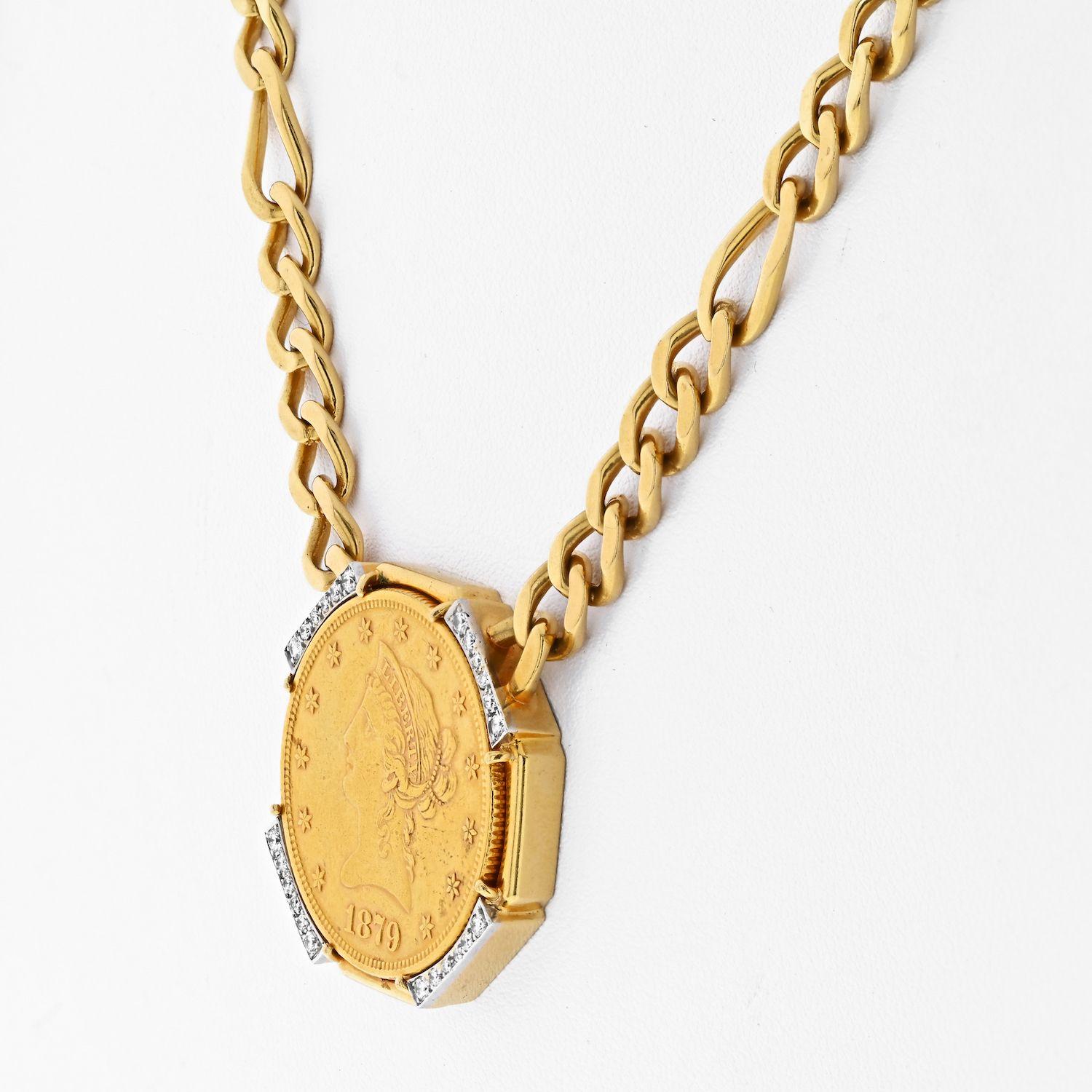 Modern David Webb Platinum & 18K Yellow Gold Liberty Head Coin Necklace For Sale