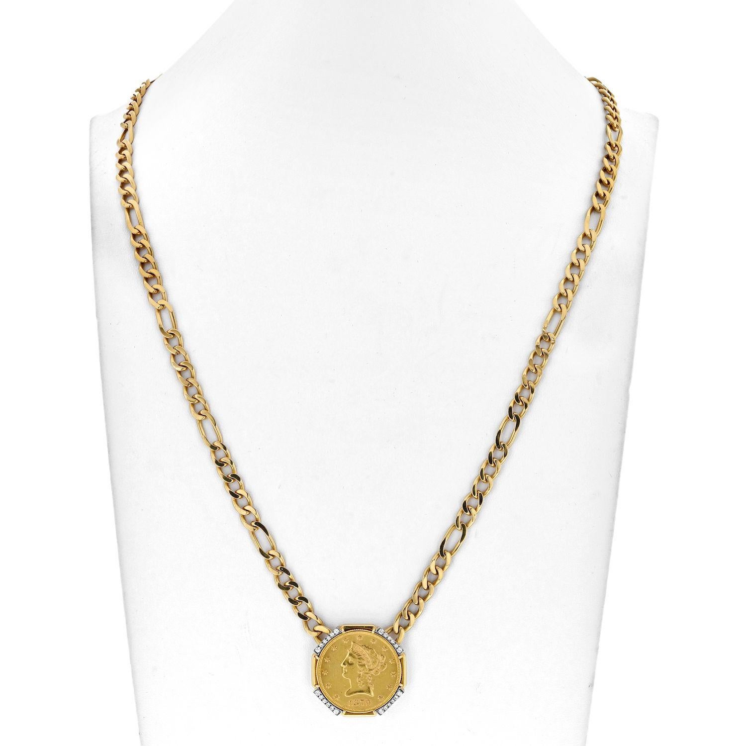 David Webb Platinum & 18K Yellow Gold Liberty Head Coin Necklace In Excellent Condition For Sale In New York, NY