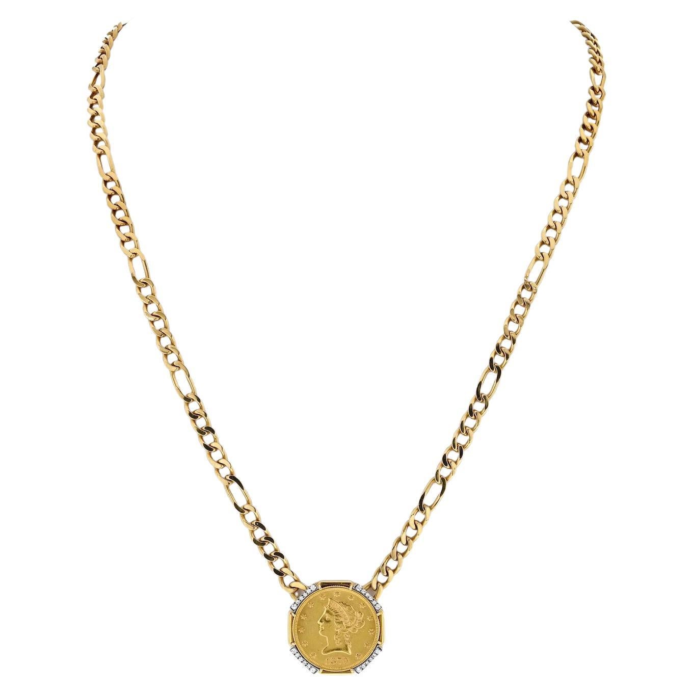 David Webb Platinum & 18K Yellow Gold Liberty Head Coin Necklace For Sale