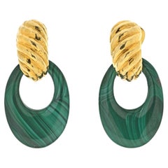 David Webb Platinum & 18K Yellow Gold Malachite Door Knockers Earrings