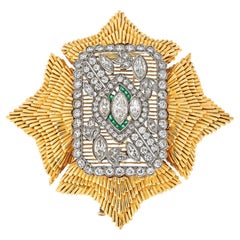 David Webb Platinum & 18K Yellow Gold Maltese Diamond And Emerald Brooch