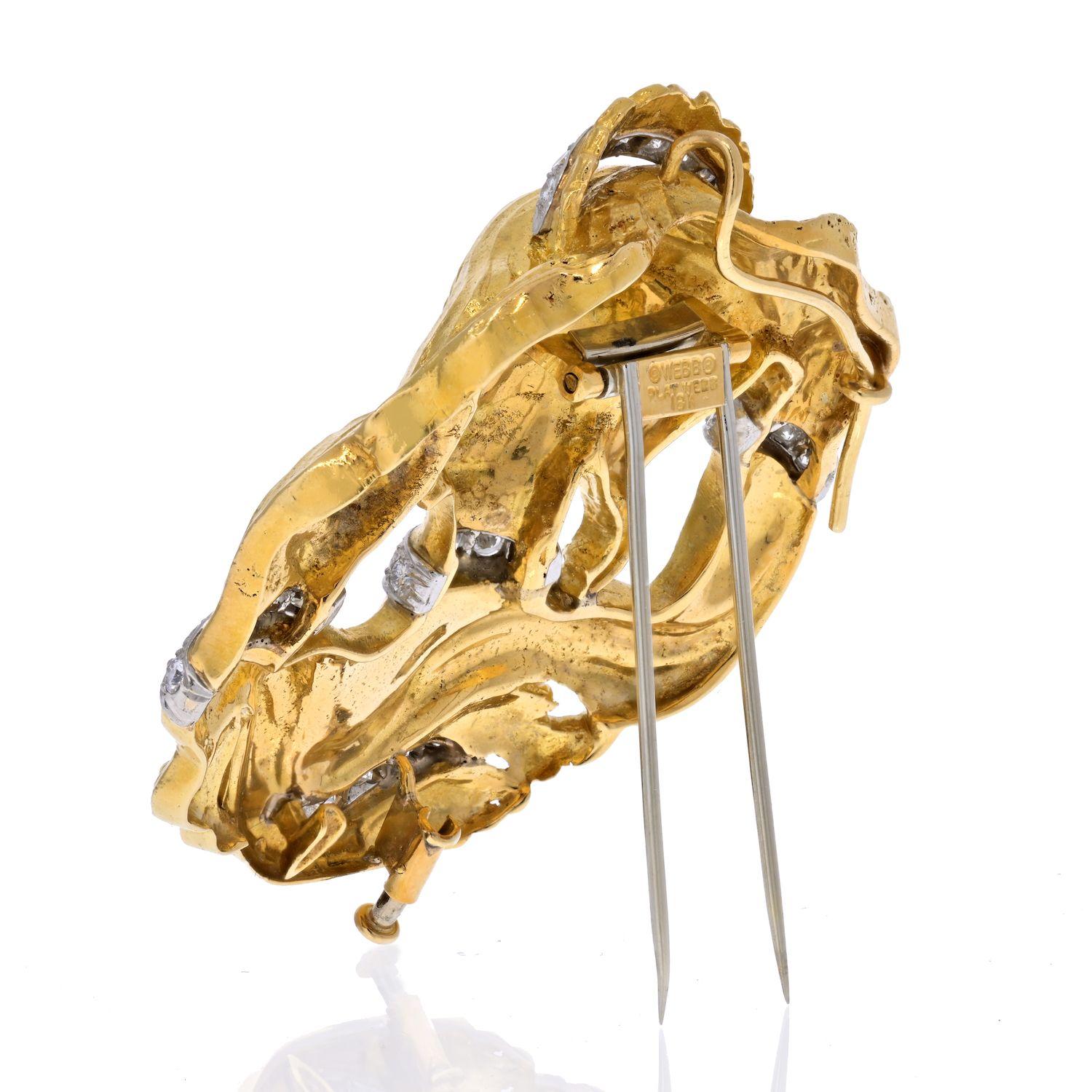 Modern David Webb Platinum & 18k Yellow Gold Medusa Diamond Pendant Brooch