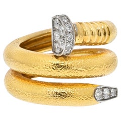David Webb Platinum & 18K Yellow Gold Nail Ring
