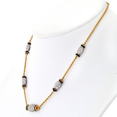 David Webb Platinum & 18k Yellow Gold Night CAP 5 Diamond Station Chain Necklace