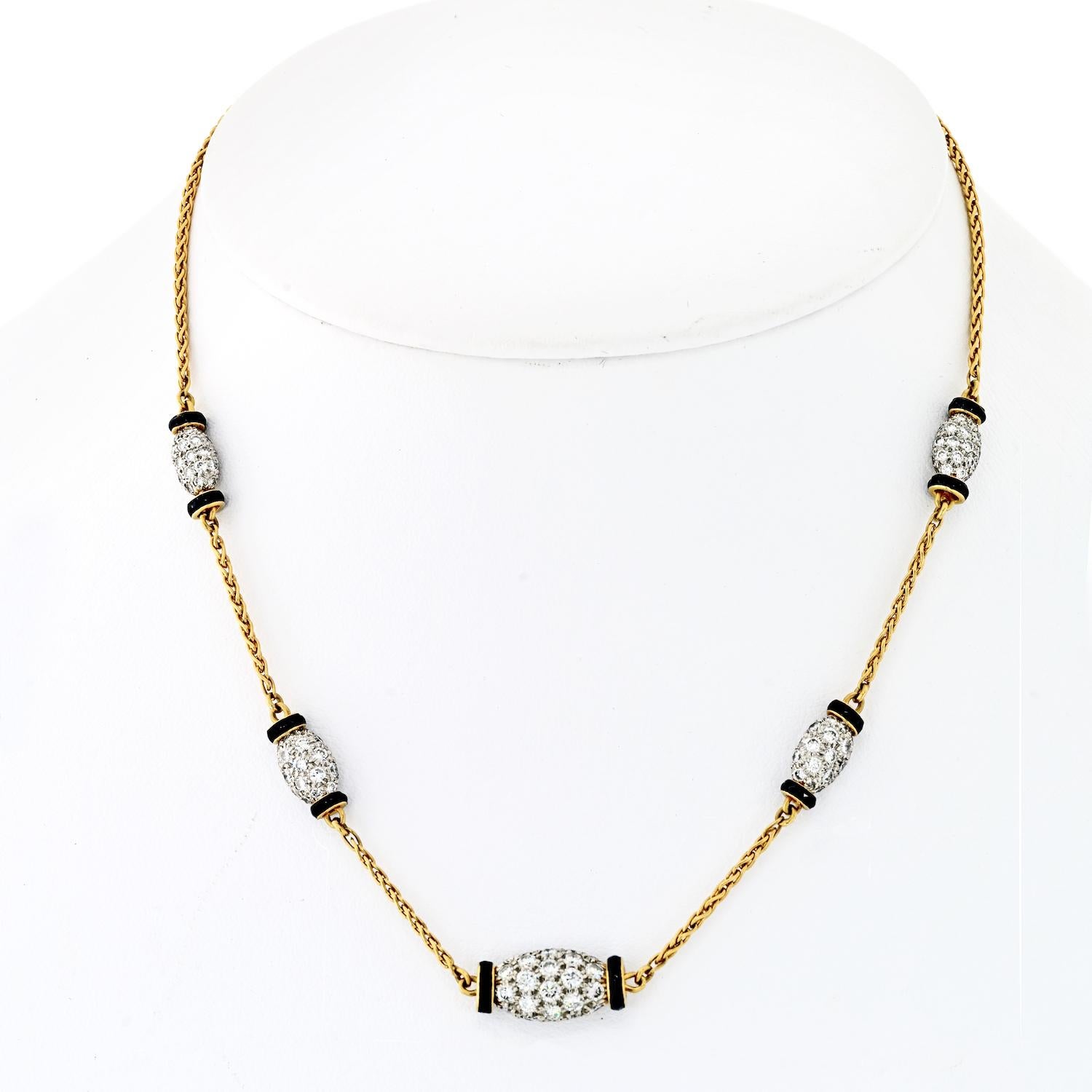 Modern David Webb Platinum & 18k Yellow Gold Night CAP 5 Diamond Station Chain Necklace For Sale