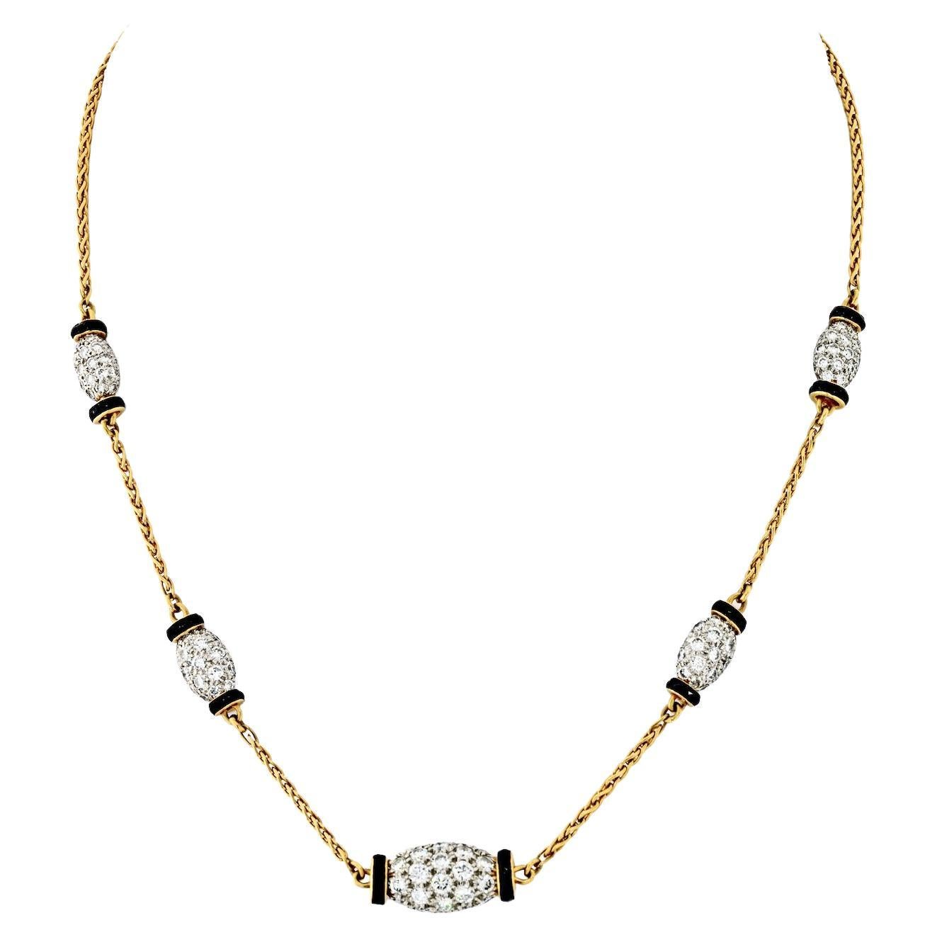 David Webb Platinum & 18k Yellow Gold Night CAP 5 Diamond Station Chain Necklace For Sale
