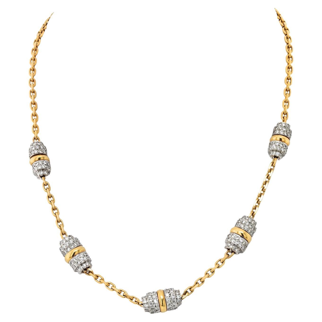 David Webb Platinum & 18k Yellow Gold Night CAP 5 Station Necklace