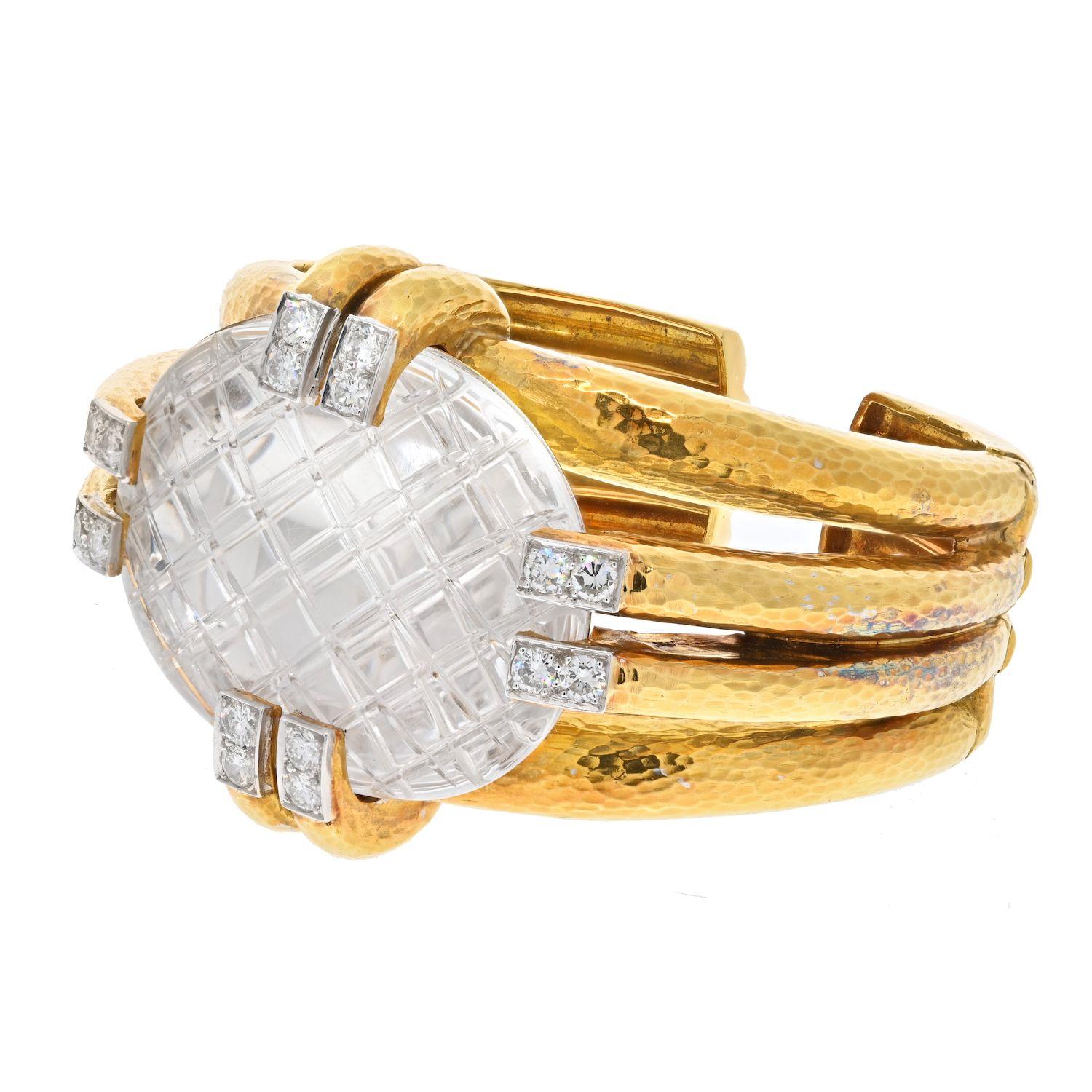 David Webb Notre Dame-Bergkristall-Armband aus Platin und 18 Karat Gelbgold (Ovalschliff) im Angebot