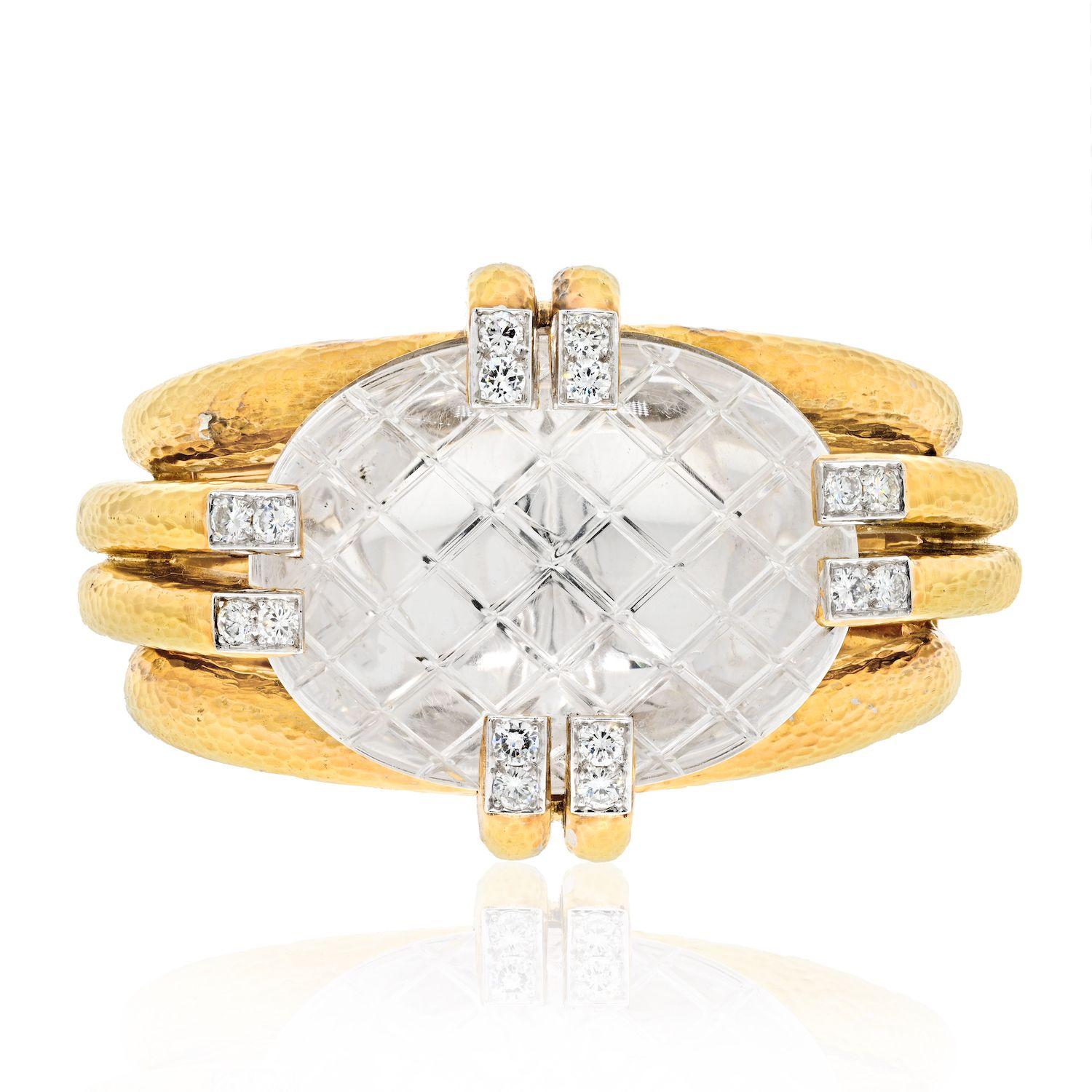 David Webb Bracelet Notre Dame en platine et or jaune 18 carats et cristal de roche Excellent état - En vente à New York, NY