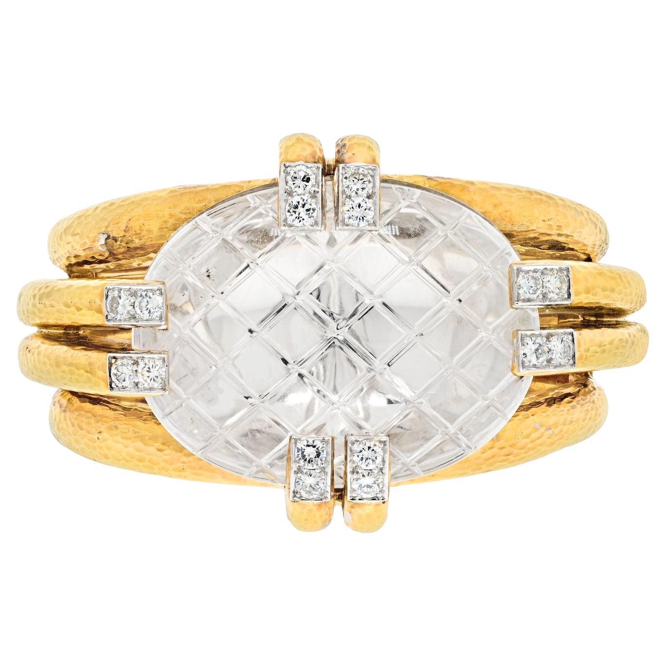 David Webb Bracelet Notre Dame en platine et or jaune 18 carats et cristal de roche en vente