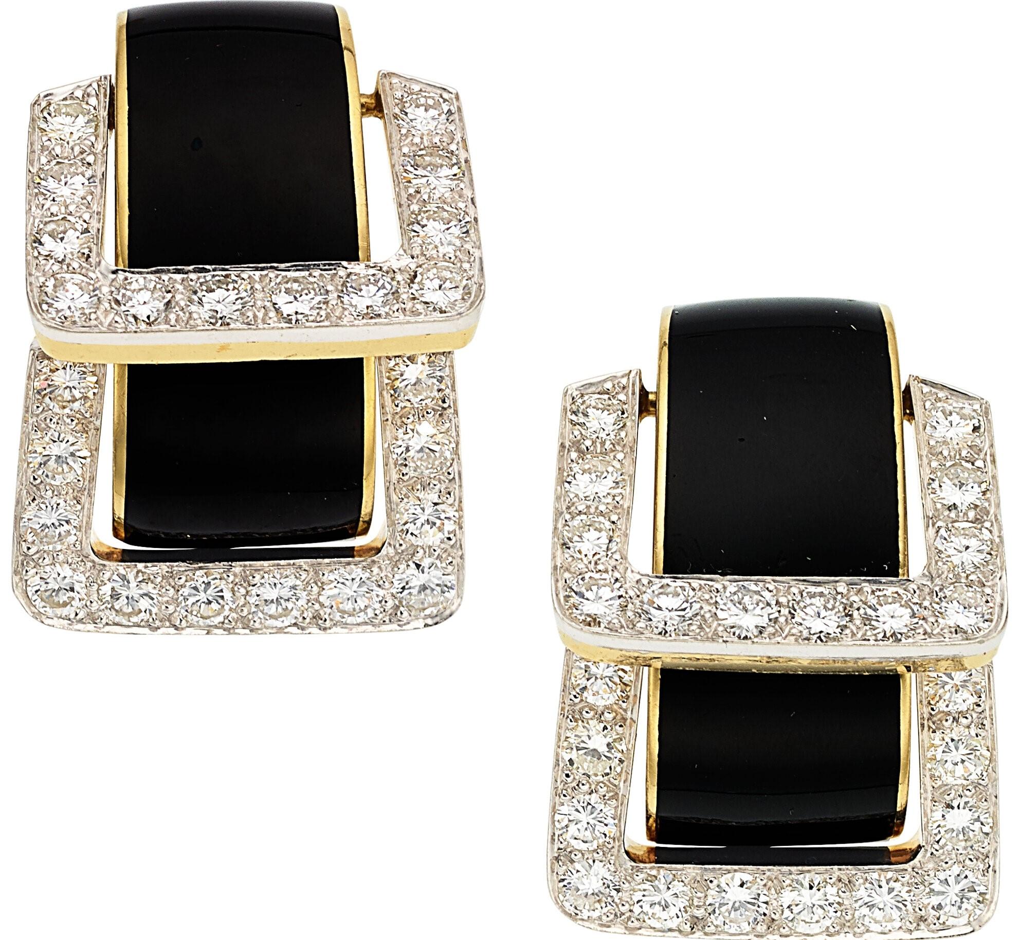 David Webb Platinum & 18k Yellow Gold Onyx Diamond Doorknocker 