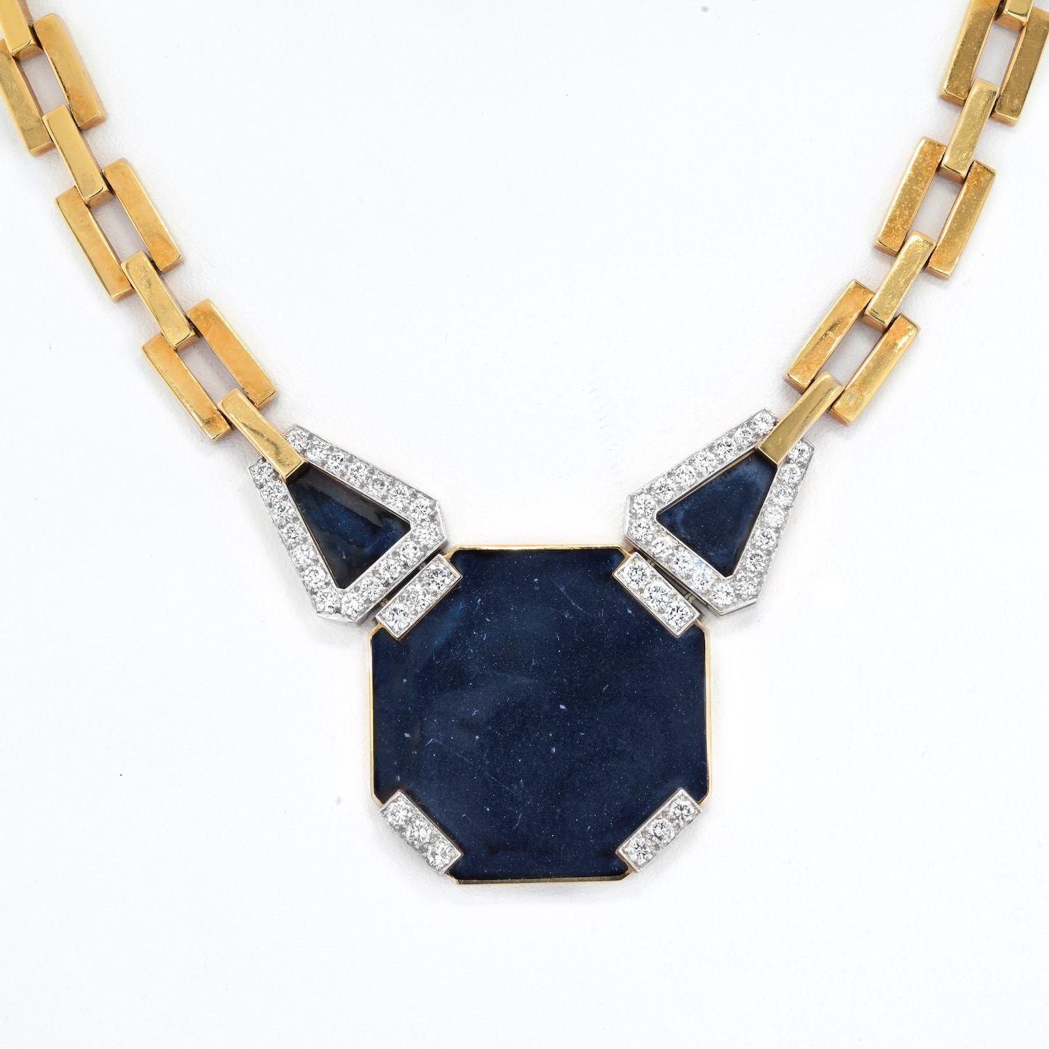 Modern David Webb Platinum & 18K Yellow Gold Onyx Octagon Open Link Chain Necklace For Sale