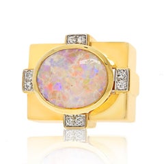 David Webb Platinum & 18K Yellow Gold Opal And Diamond Cocktail Ring