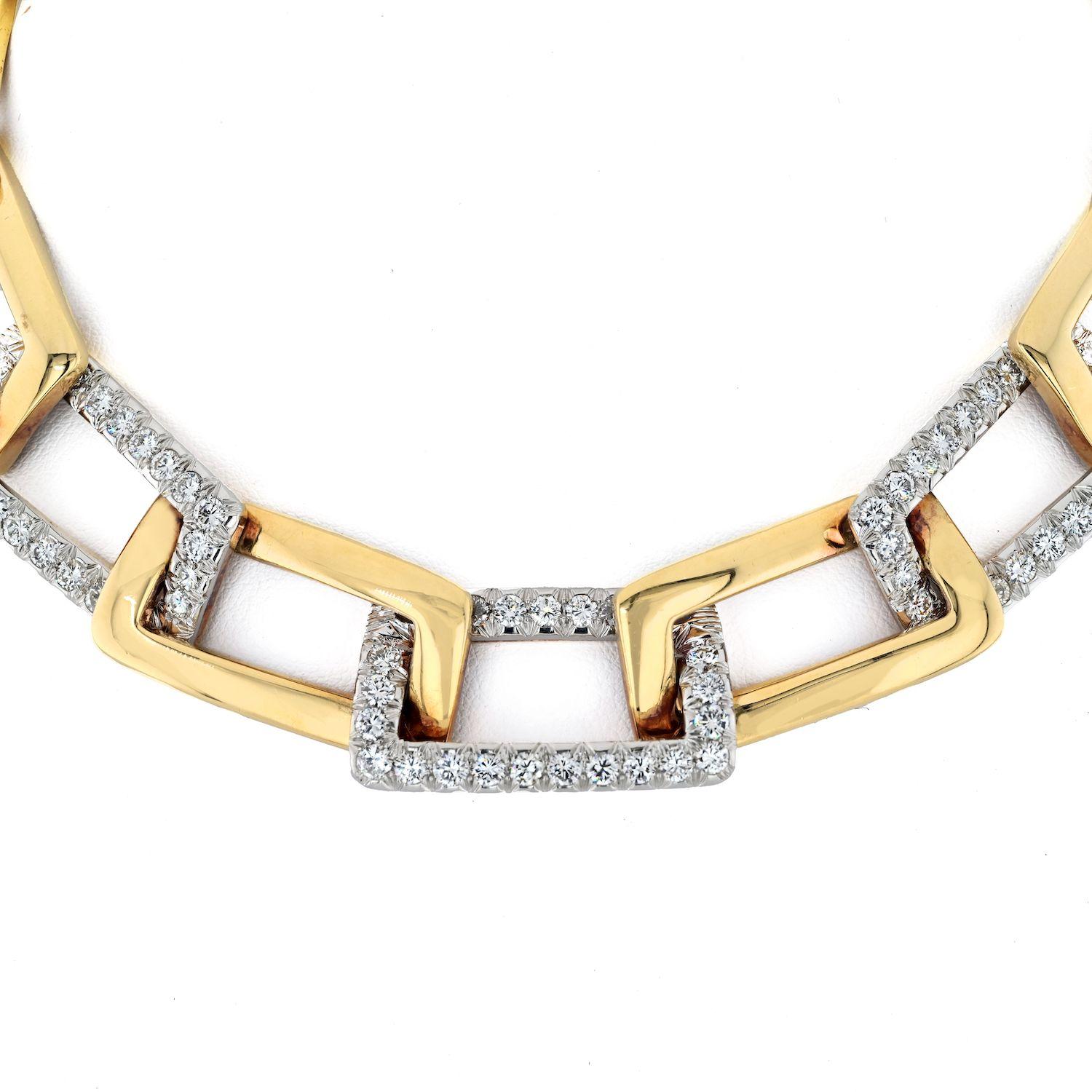Introducing a masterpiece of timeless elegance and sophistication, the Estate 18k Yellow Gold and Diamond Open Link Necklace by David Webb. This exquisite necklace graces the collar bone with a luxurious touch, showcasing Webb's impeccable