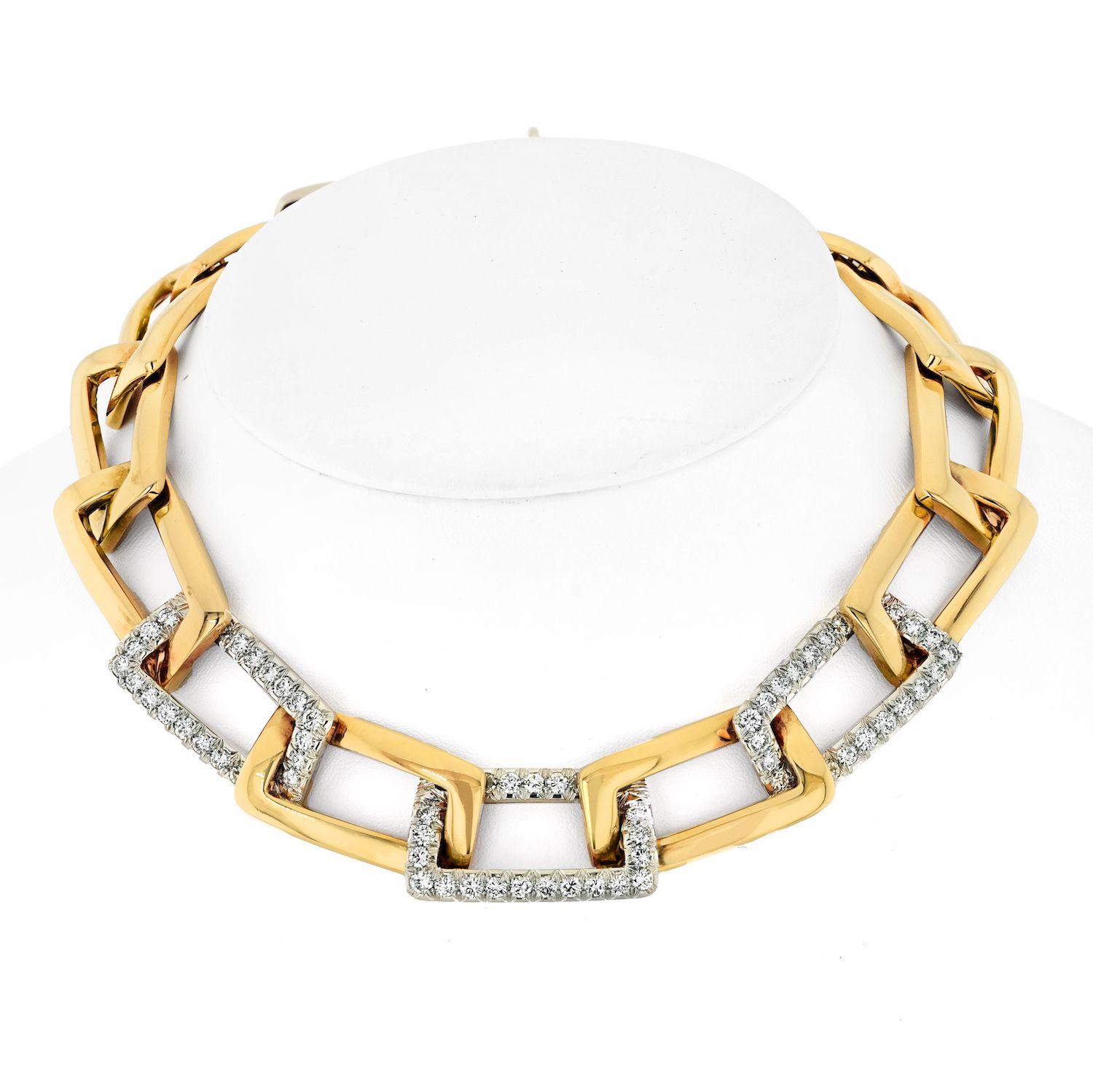 Round Cut David Webb Platinum & 18K Yellow Gold Open Link Collar Necklace
