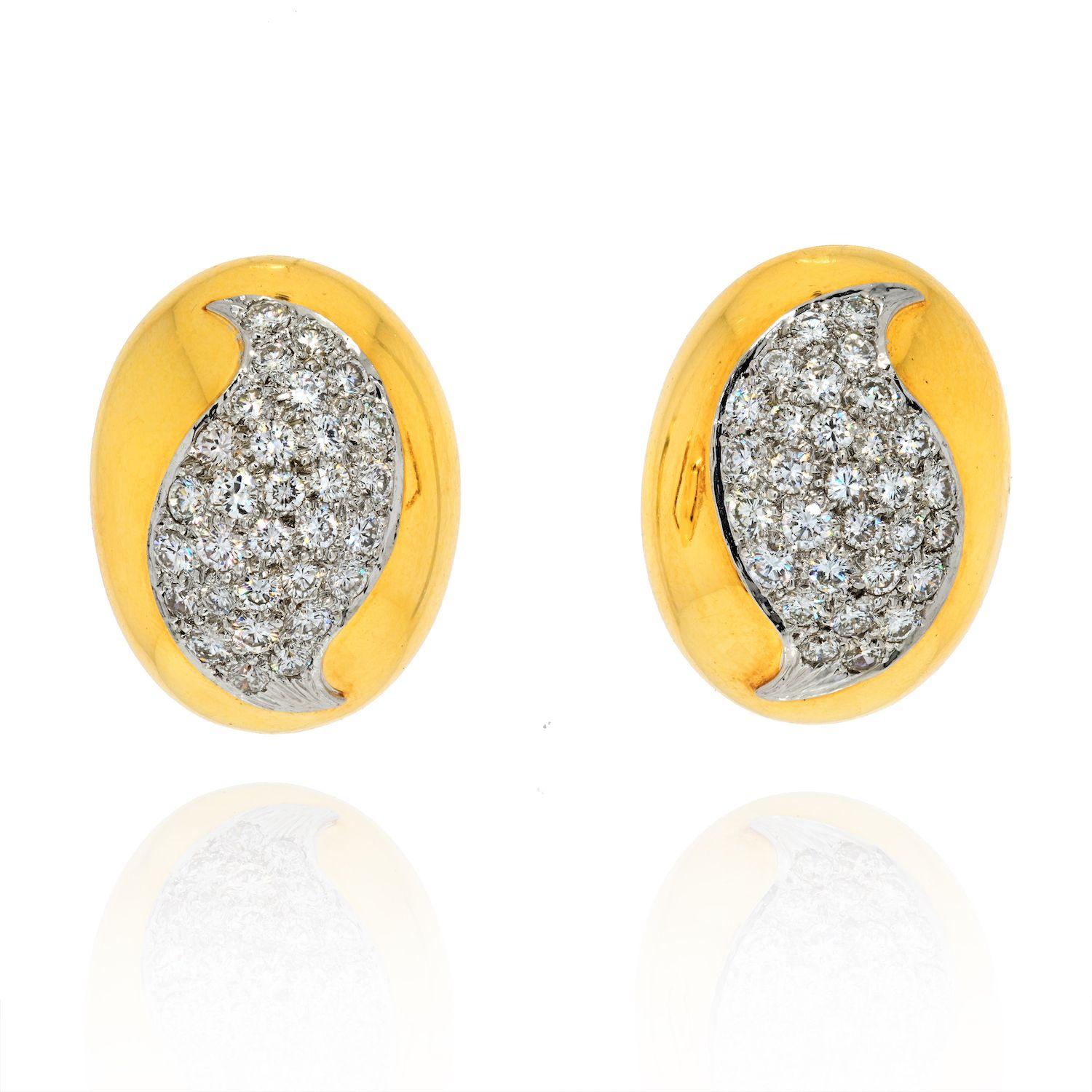 Perfect for everyday wear these oval dome pave set diamond earrings by David Webb, are somewhat settle and yet have enough glam for day to night wear. 
Fit perfectly on any ear complementing almost any face shape. 
Get these earrings for your day in