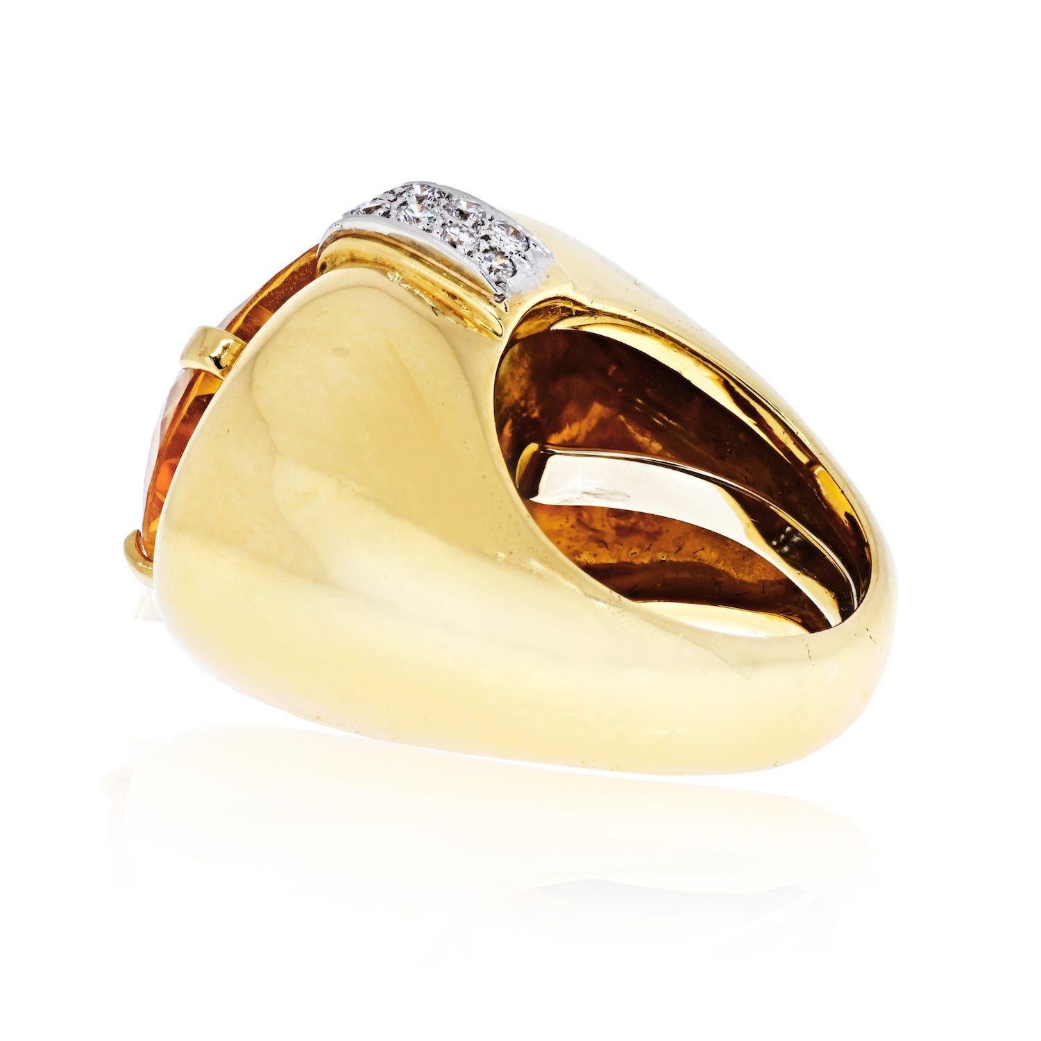 Modern David Webb Platinum & 18K Yellow Gold Oval Citrine and Diamond Ring For Sale