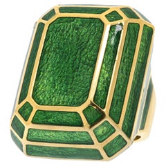 David Webb Platinum & 18K Yellow Gold Oversized Green Enamel Cocktail Ring