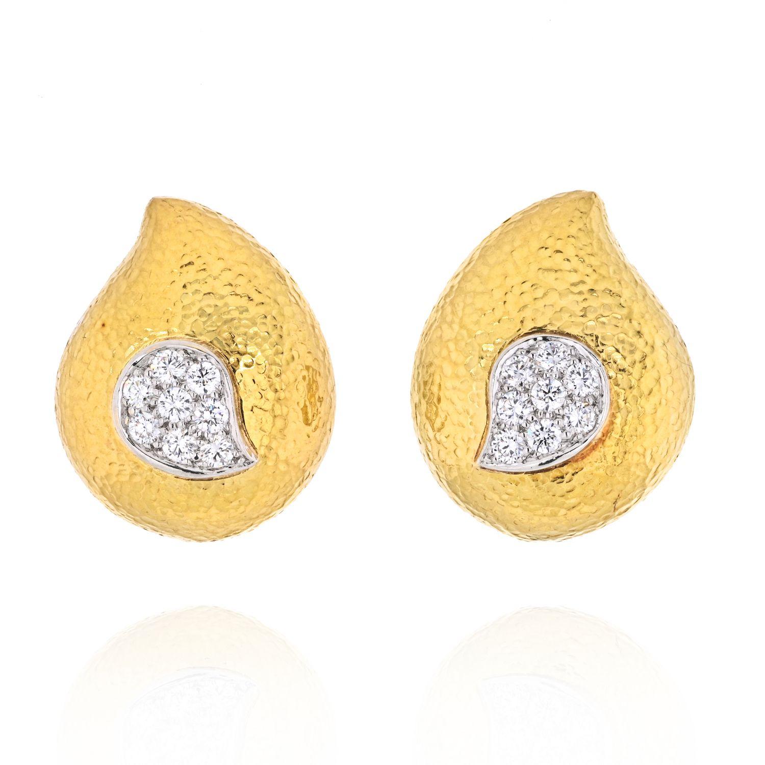 David Webb Platinum & 18K Yellow Gold Paisley Diamond Earrings. From the Ancient World Collection. Like two decadent drops of glamour, these diamond paisley raindrop earrings by David Webb are to die for. Perfect for everyday wear when you need an
