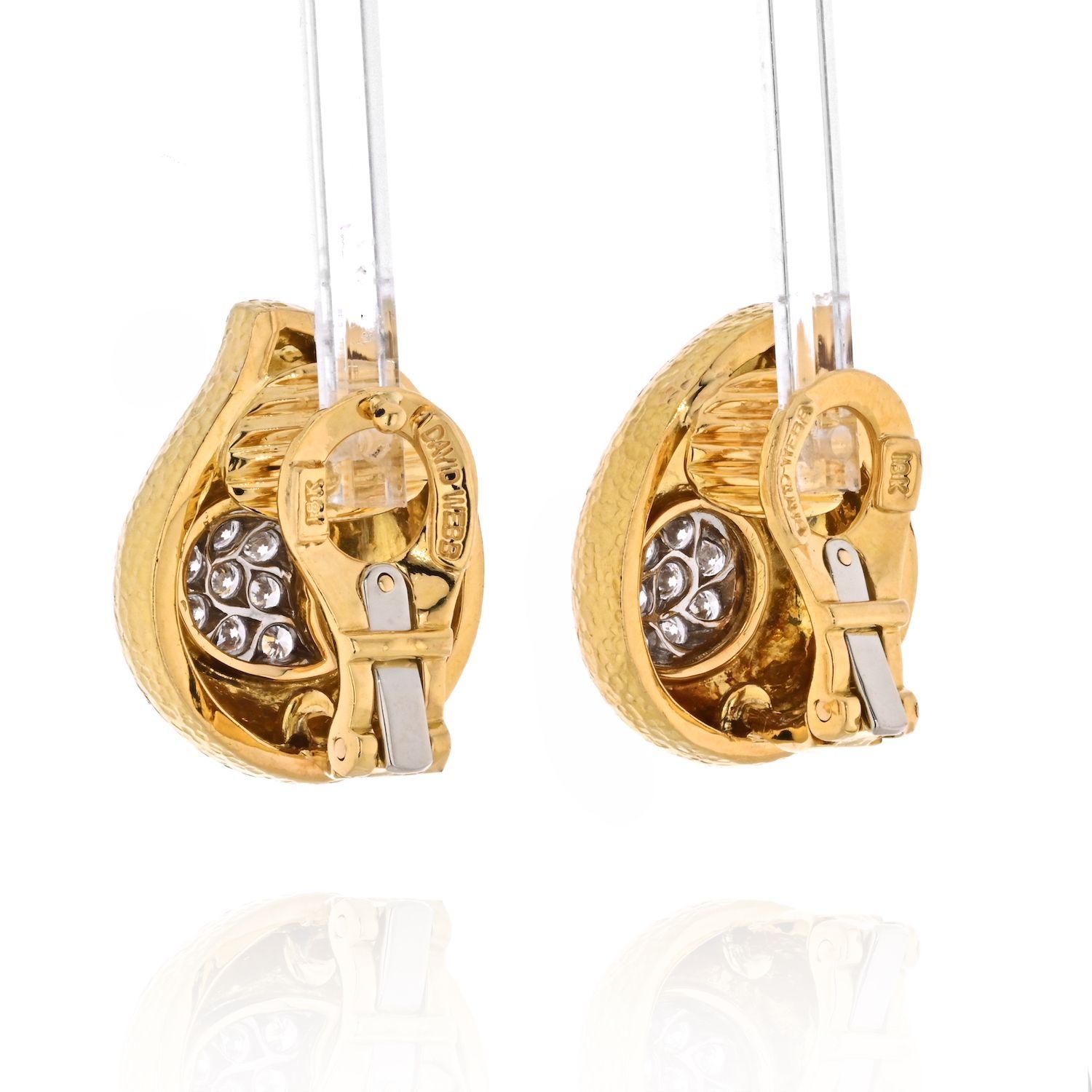 Modern David Webb Platinum & 18K Yellow Gold Paisley Diamond Earrings For Sale