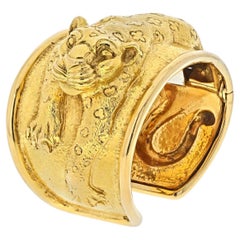 David Webb Platinum & 18K Yellow Gold Repousse Finish Leopard Bracelet