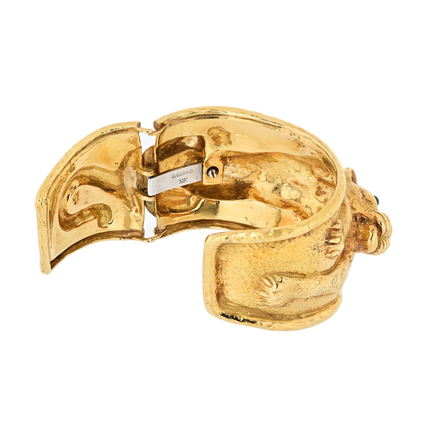 David Webb Platinum & 18K Yellow Gold Repousse Leopard Bracelet In Excellent Condition For Sale In New York, NY