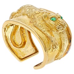 David Webb Bracelet léopard repoussé en platine et or jaune 18 carats