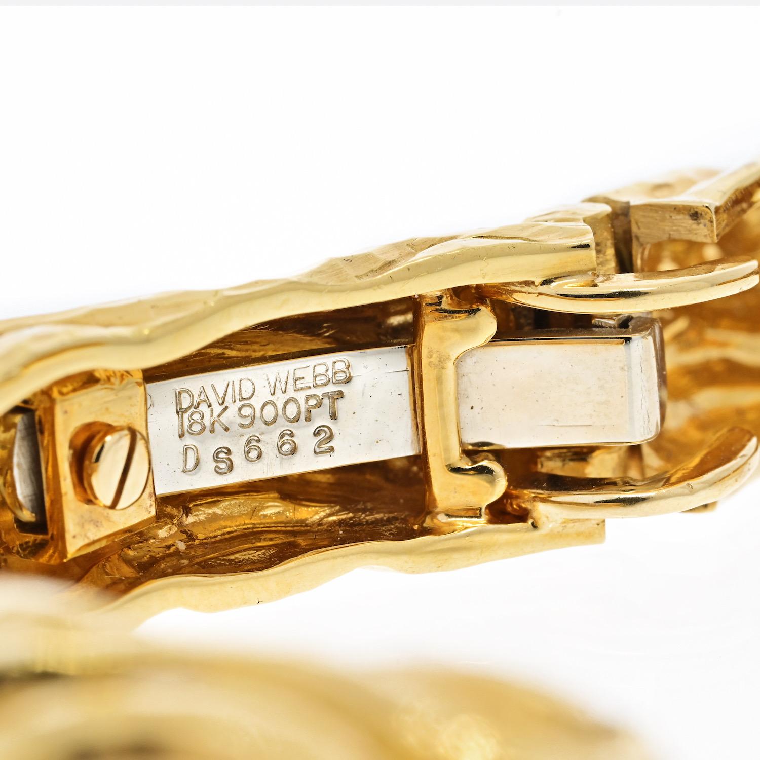Round Cut David Webb Platinum & 18K Yellow Gold Rigid Diamond Wave Cuff Bracelet For Sale