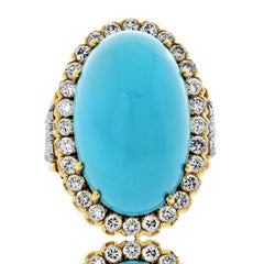 David Webb 18K Yellow Gold Turquoise And Diamond Cocktail Ring