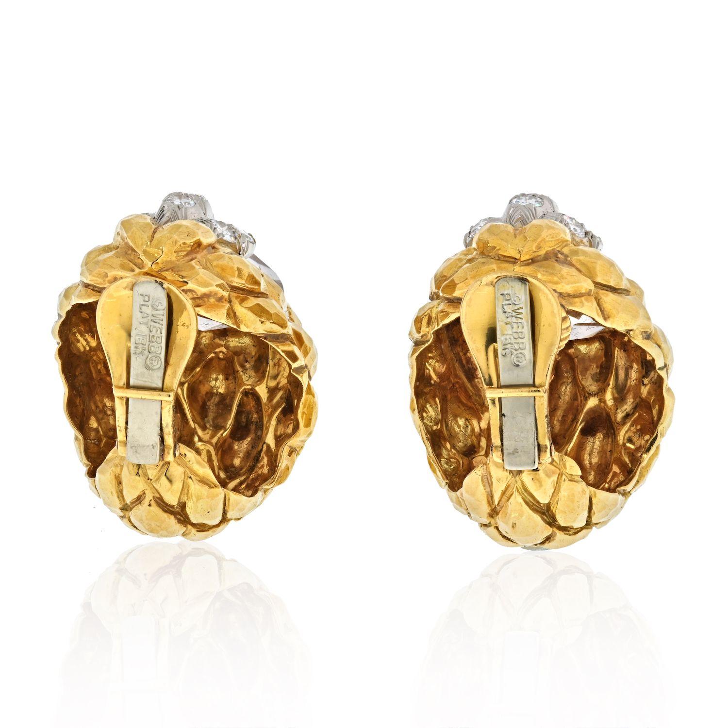 Modern David Webb Platinum & 18k Yellow Gold Rock Crystal Carved Clip on Earrings For Sale