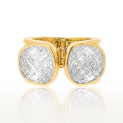 David Webb Platinum & 18K Yellow Gold Rock Crystal Cross Hatched Bracelet