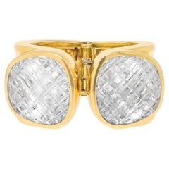 Vintage David Webb Platinum & 18K Yellow Gold Rock Crystal Cross Hatched Bracelet