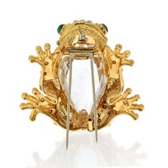 David Webb Platinum & 18K Yellow Gold Rock Crystal Diamond Frog Brooch