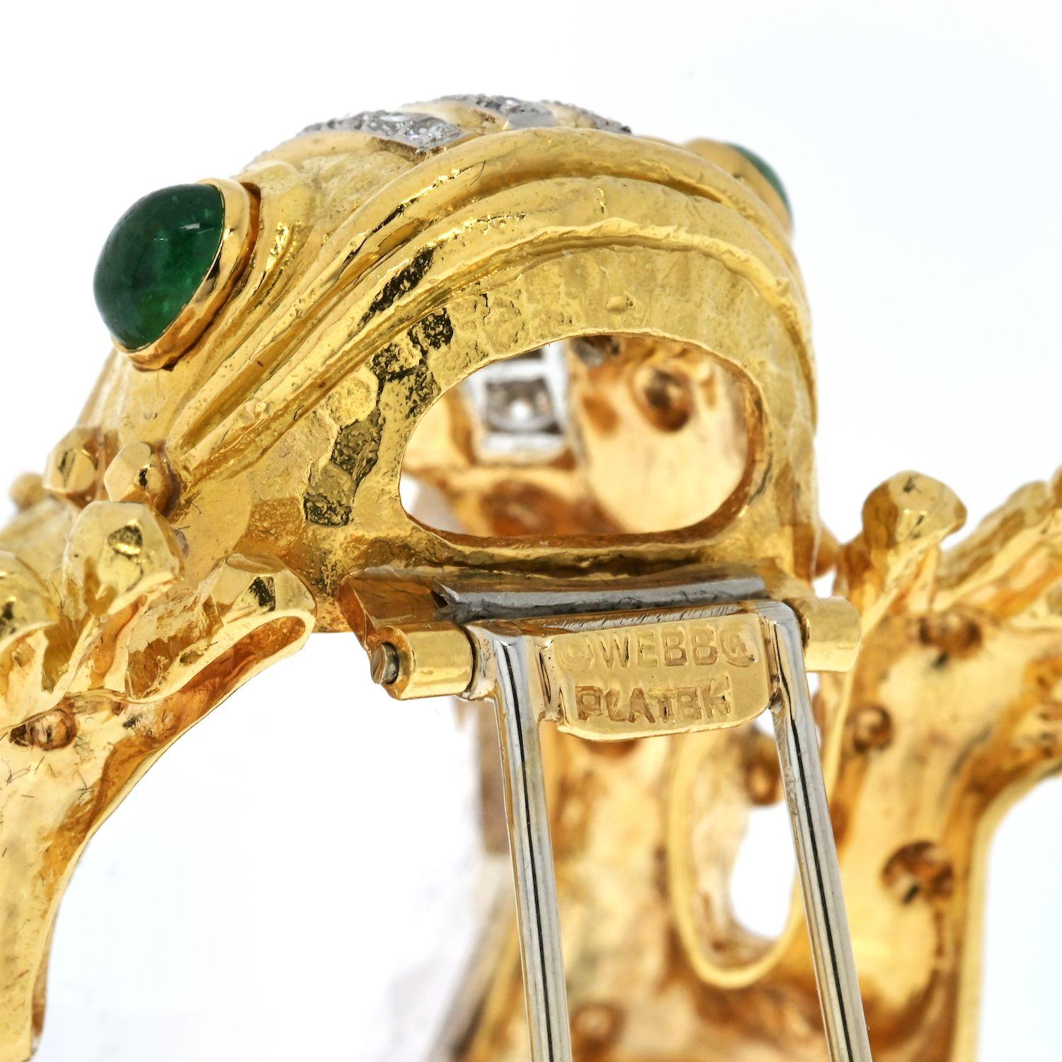 Cabochon David Webb Platinum & 18K Yellow Gold Rock Crystal Diamond Frog Brooch For Sale