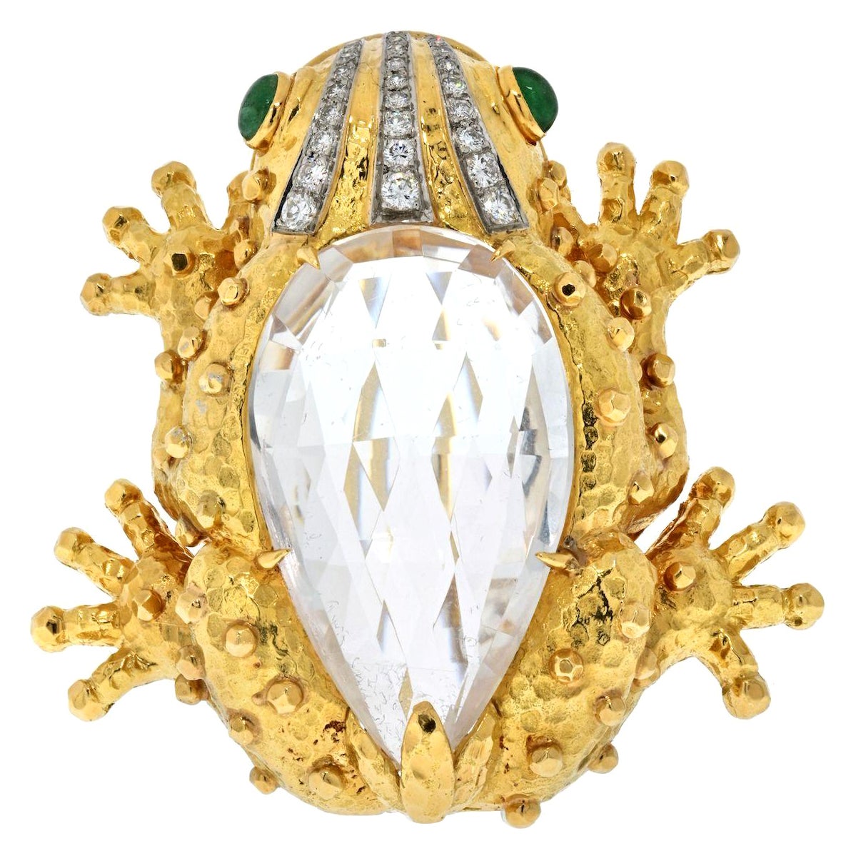 David Webb Frosch-Brosche aus Platin und 18 Karat Gelbgold mit Bergkristall-Diamant